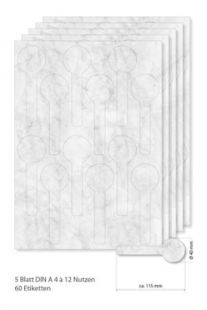 Etiketten Siegel grau marmoriert, selbstklebend 5 Blatt A4, D=40mm, L=115mm, B=15mm